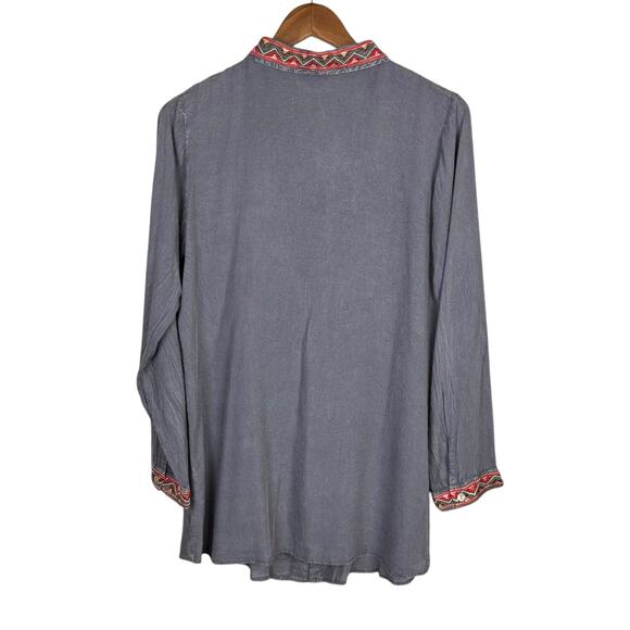 Scully Vintage Wash Gray Embroidered Button Up Long Sleeve Western Tunic Top - Picture 10 of 13